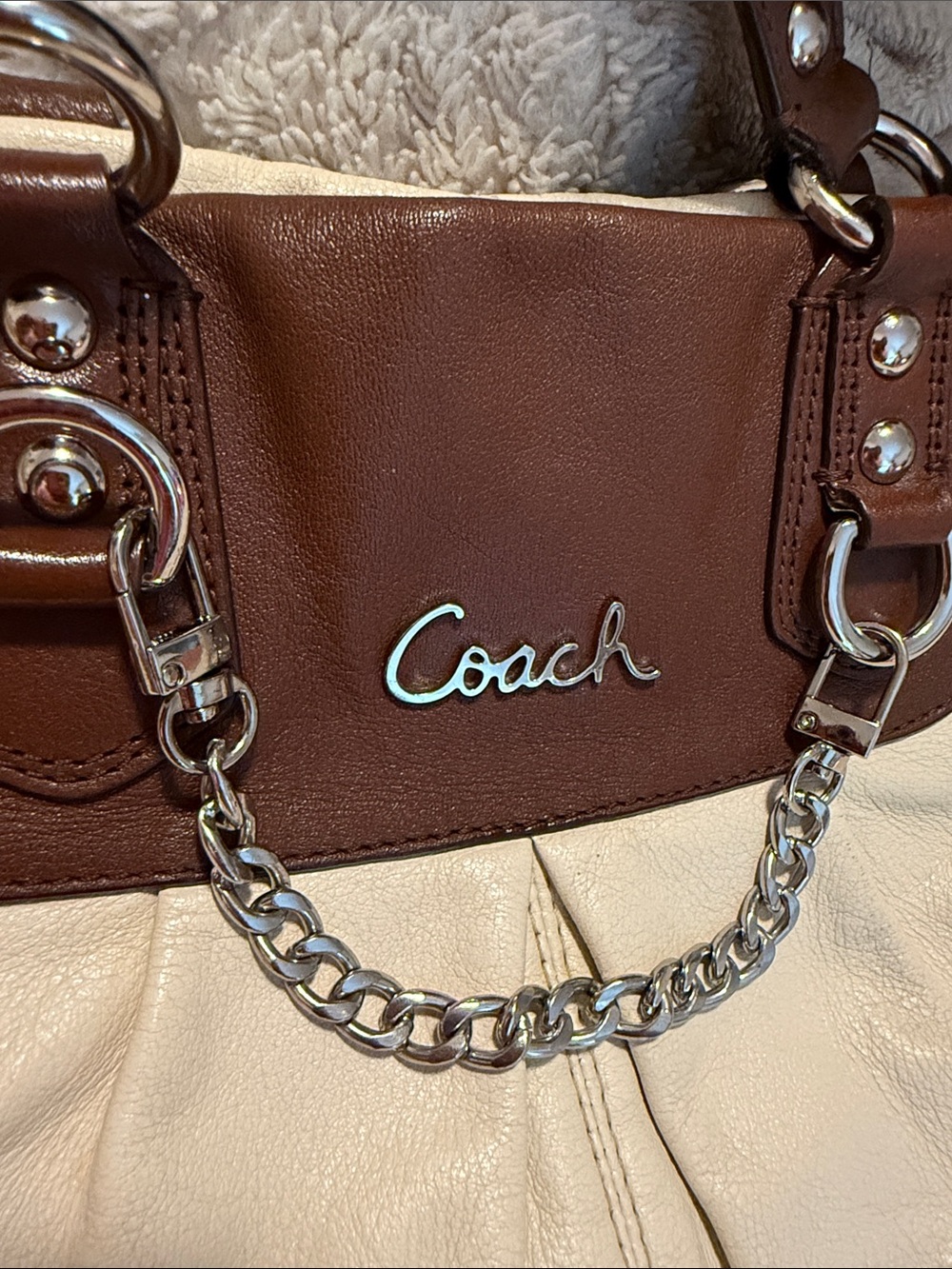 Coach Cream Ashley Leather Carryall/Satchel-Style F15513 - Picture 4 of 11